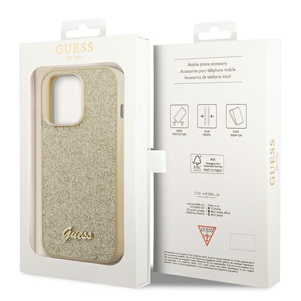 Guess GUHCP14LHGGSHD iPhone 14 Pro6,1" złoty/gold hard case Glitter Script