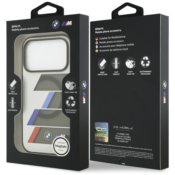 Etui BMW M IML Metal Buttons Tricolor    Lines MagSafe do iPhone 17 Pro antracyt