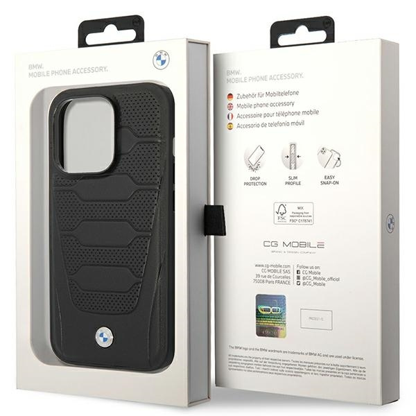 Etui BMW Leather Seats Pattern MagSafe na iPhone 14 Pro Max - czarne