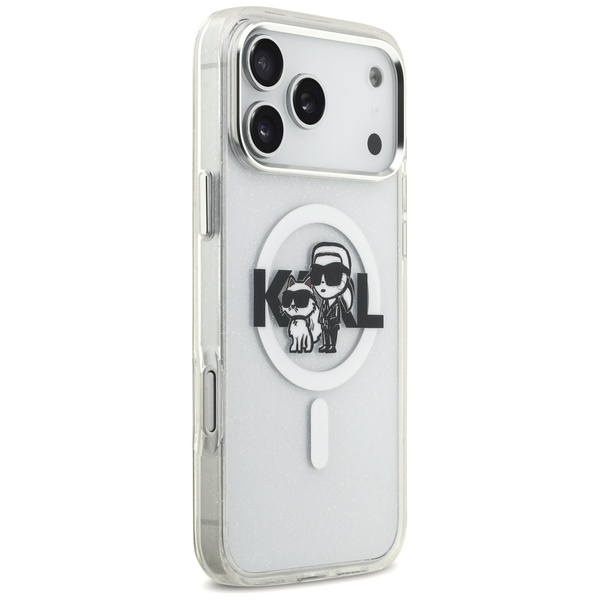 Etui Karl Lagerfeld IML Glitter Karl &   Choupette Sketch Logo MagSafe do iPhone 17 Pro Max przezroczysty