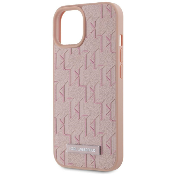 Etui Karl Lagerfeld Leather Monogram     Metal Logo MagSafe do iPhone 15 różowy