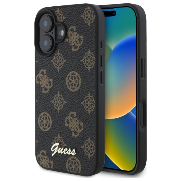 Guess GUHMP16SPGPYSK iPhone 16 6.1" czarny/black hardcase Peony Script MagSafe