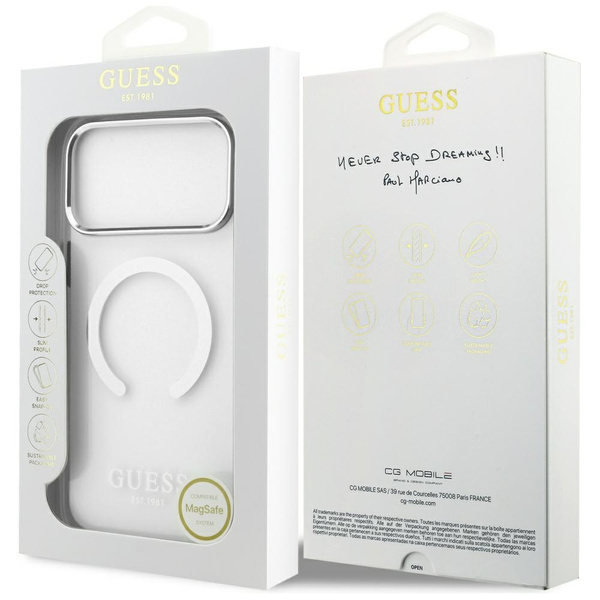 Etui Guess Metal Outline MagSafe do      iPhone 17 Pro Max srebrny