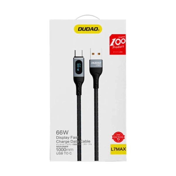 Dudao L7Max USB Cable - USB Type C Fast Charging PD 66W 1m with Display - Black