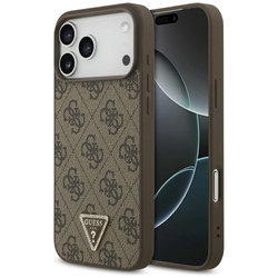 Etui Guess Leather 4G Triangle Strass MagSafe do iPhone 17 Pro Max brązowy
