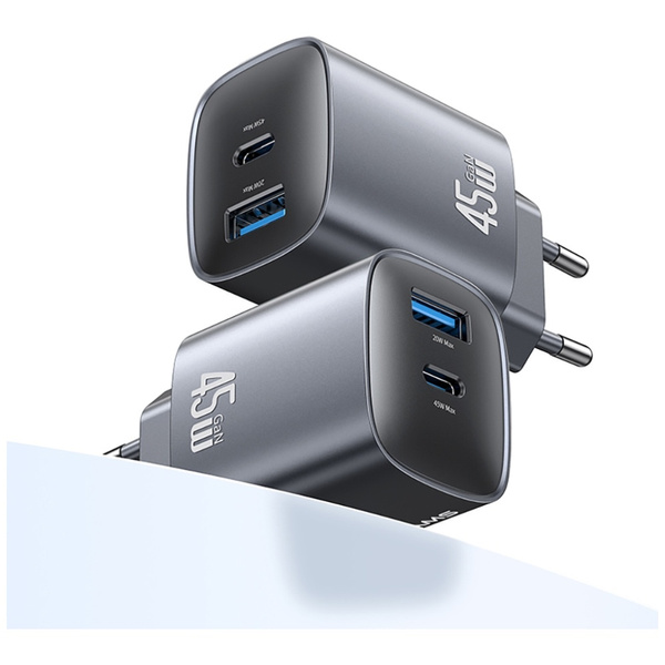 Ładowarka sieciowa USAMS CC290 T66 45W   GaN 1xUSB-A 1xUSB-C srebrny