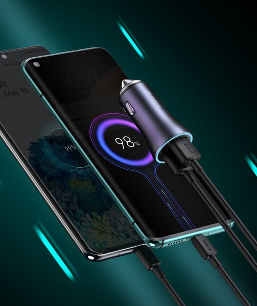 Baseus Golden Contactor Pro fast car charger USB Type C / USB 40 W Power Delivery 3.0 Quick Charge 4+ SCP FCP AFC + USB Type C cable - Lightning blue (TZCCJD-03)