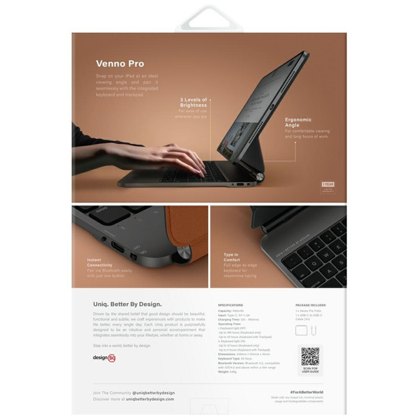 Etui UNIQ Venno Pro Magnetic Smart       z klawiaturą do iPad Pro 11" M4 caramel