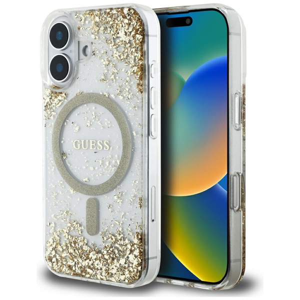 Etui Guess HC Resin Bottom Glitter do    iPhone 16 MagSafe złoty