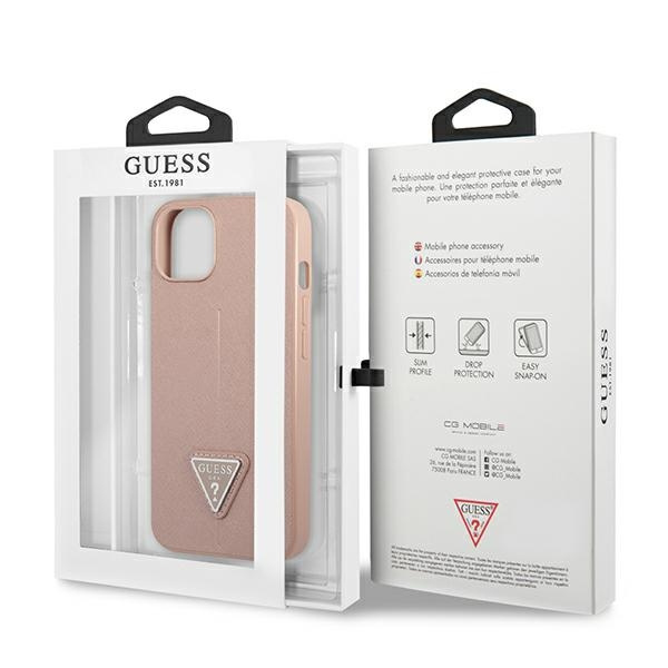Guess GUHCP14SPSATLP iPhone 14 / 15 / 13 6.1" różowy/pink hardcase SaffianoTriangle Logo