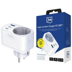 Adapter sieciowy 3MK Hyper Comfort Charger 30W 1xUSB-A 2xUSB-C 1xSchuko PD QC3.0 biały