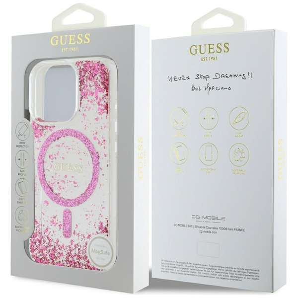 Etui Guess HC Resin Bottom Glitter do    iPhone 16 Pro Max MagSafe różowy
