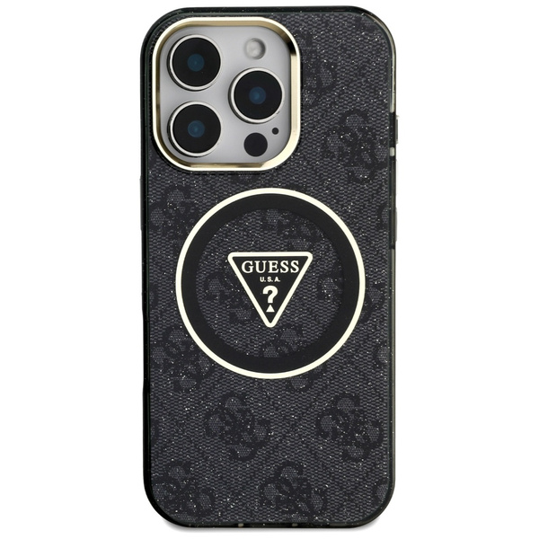 Etui Guess IML Metal Glitter 4G Circle   Triangle MagSafe do iPhone 16 Pro czarny