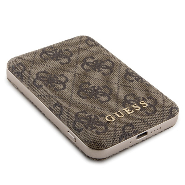 Zestaw Guess GUBPM5P15S4GEMGW iPhone15 6.1" hardcase + Powerbank 5000mAh MagSafe brązowy/brown 4G Metal Logo