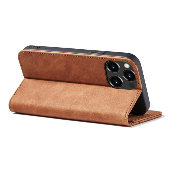 MAGNET FANCY CASE CASE FOR IPHONE 13 PRO COVER CARD WALLET CARD STAND BROWN