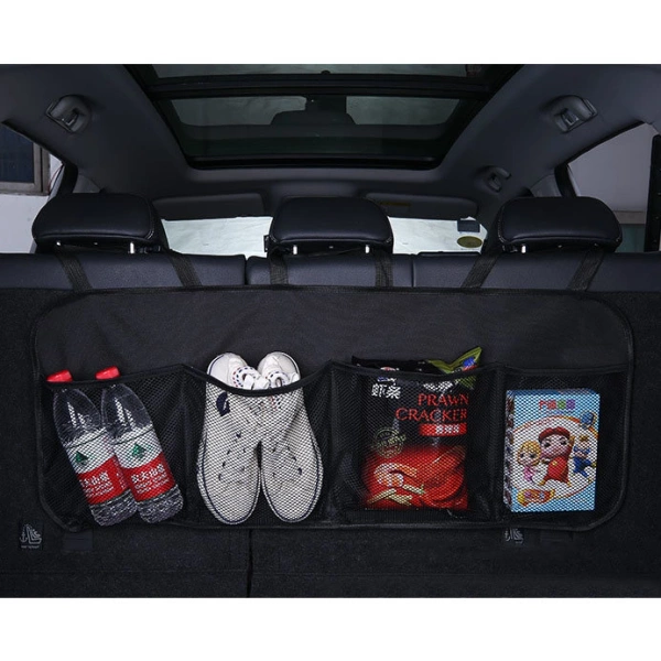 Car organizer for the rear seat backrest for the trunk black