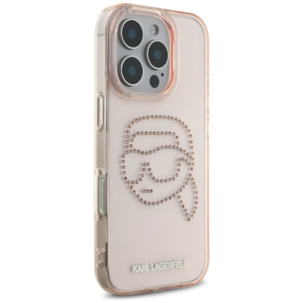 Etui Karl Lagerfeld IML Rhinestones Karl  Head do iPhone 16 Pro różowy