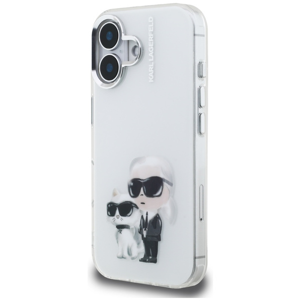 Etui Karl Lagerfeld IML Aquarelle Karl   & Choupette & Logo do iPhone 16 biały