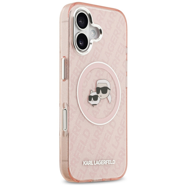 Etui Karl Lagerfeld IML Glitter Karl &   Choupette Heads Logo MagSafe do iPhone 17 różowy