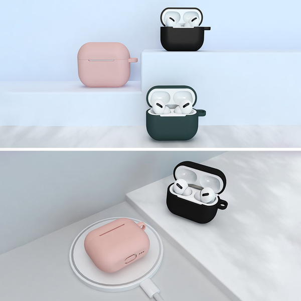 CASE FOR AIRPODS 3 SILICONE SOFT CASE FOR HEADPHONES + KEYCHAIN LOBSTER CLASP PENDANT BLACK (CASE D)