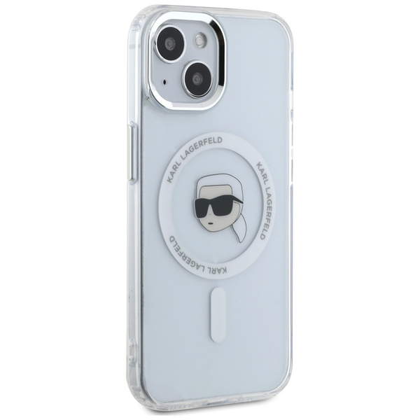 Etui Karl Lagerfeld IML Metal Karl Head   MagSafe do iPhone 15 Plus biały