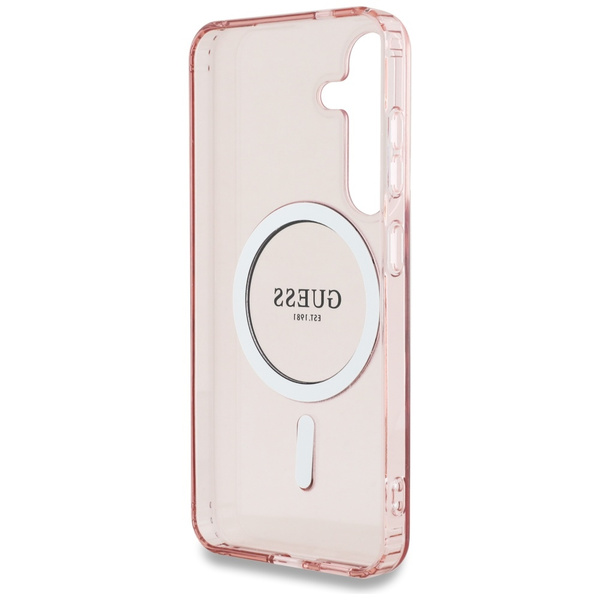 Etui Guess Glitter Circle Classic Logo   MagSafe do Samsung Galaxy S25 różowy