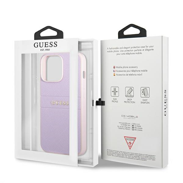 Guess GUHCP13LPSASBPU iPhone 13 Pro / 136,1" fioletowy/purple Saffiano Hot Stamp & Metal Logo