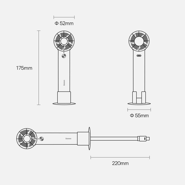 BASEUS MINI FAN FAN POWERBANK WITH BUILT-IN USB TYPE C CABLE 4000MAH WHITE (ACFX010102)