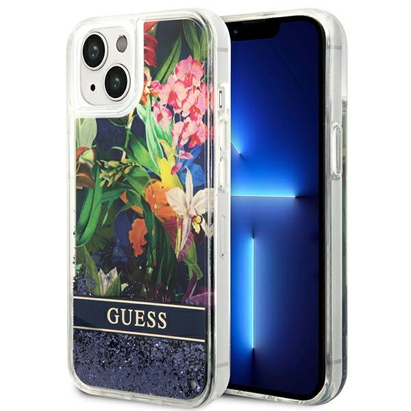 Guess GUHCP14MLFLSB iPhone 14 Plus / 15 Plus 6.7" niebieski/blue hardcase Flower Liquid Glitter