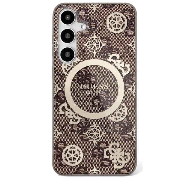 Etui Guess 4G Background Gold             Electroplated Peony Pattern MagSafe do Samsung Galaxy S25 brązowy