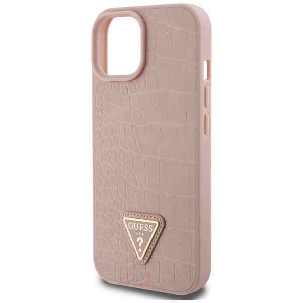 Guess GUHCP15SPCRTHCP iPhone 15 / 14 / 13 6.1" różowy/pink hardcase Croco Triangle Metal Logo