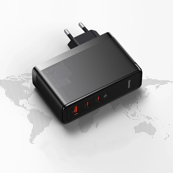 Baseus GaN5 Pro szybka ładowarka 2xUSB-C+USB 140W EU czarna (CCGP100201)