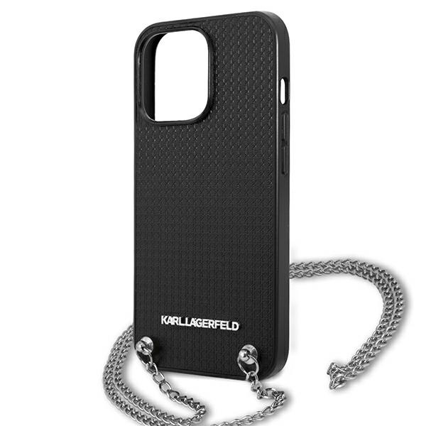 KARL LAGERFELD KLHCP13XPMK IPHONE 13 PRO MAX 6,7" HARDCASE CZARNY/BLACK LEATHER TEXTURED AND CHAIN