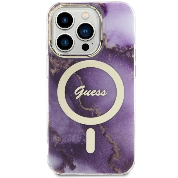 Guess GUHMP14LHTMRSU iPhone 14 Pro 6.1"purpurowy/purple hardcase Golden Marble MagSafe