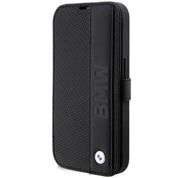 Case BMW BMBKP14X22RDPK iPhone 14 Pro Max 6.7" black/black bookcase Leather Textured&Stripe