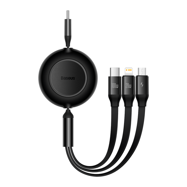 Baseus kabel Bright Mirror 2 3w1 USB - micro USB + Lightning + USB-C 1,1m 100W czarny zwijany
