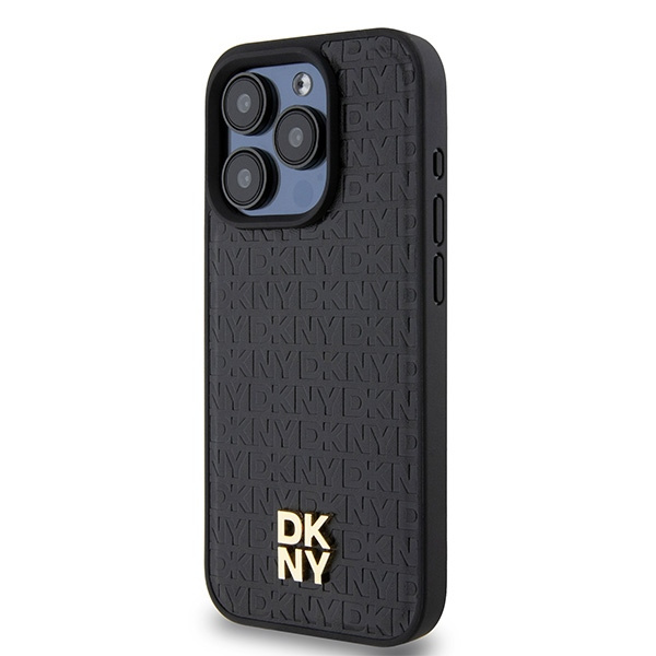 DKNY DKHMP15LPSHRPSK iPhone 15 Pro6.1" czarny/black hardcase Leather Pattern Monogram Metal Logo MagSafe