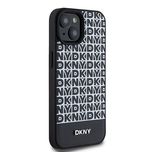DKNY DKHMP15SPSOSPK iPhone 15 / 14 / 136.1" czarny/black hardcase Leather Printed Pattern Metal Logo MagSafe