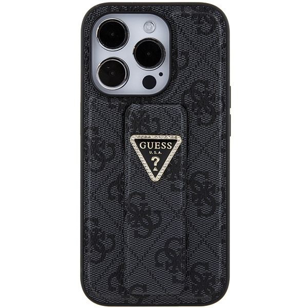 Guess GUHCP15LPGS4TDK iPhone 15 Pro 6.1" czarny/black hardcase Grip Stand 4G Triangle Strass