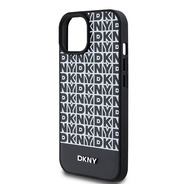 DKNY DKHMP15SPSOSPK iPhone 15 / 14 / 136.1" czarny/black hardcase Leather Printed Pattern Metal Logo MagSafe