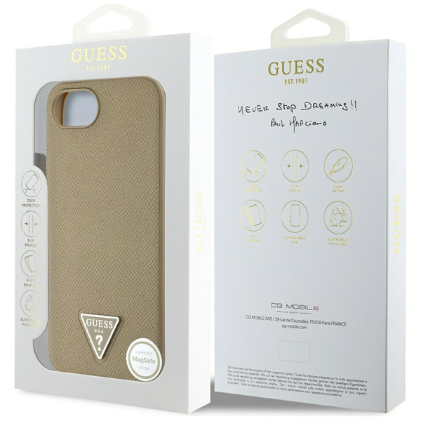Etui Guess Grained Triangle MagSafe do   iPhone 16e brązowy