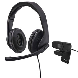 Hama HS-USB300-C400 On Ear PC Headset with Webcam, Black