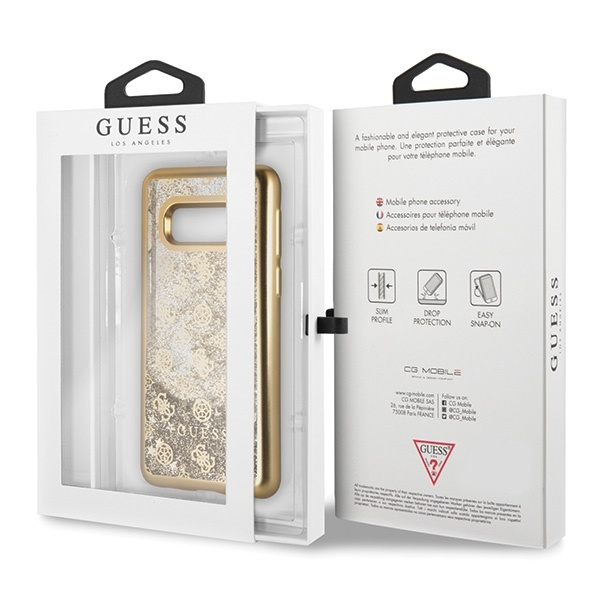 GUESS GUHCS10LPEOLGGO S10E G970 ZLOTY /GOLD HARD CASE 4G PEONY LIQUID GLITTER