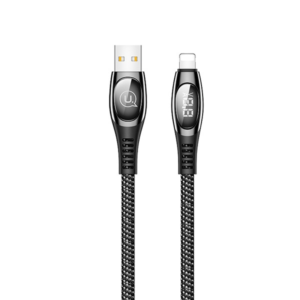 USAMS Kabel pleciony U36 lightning 1,2m 2A Fast Charging LED czarny/black SJ368USB01 (US-SJ368)