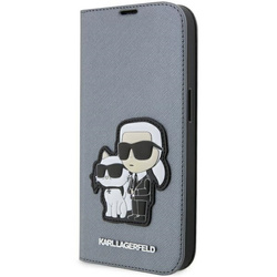 Etui Karl Lagerfeld Saffiano Karl&Choupette na iPhone 14 Pro - srebrne