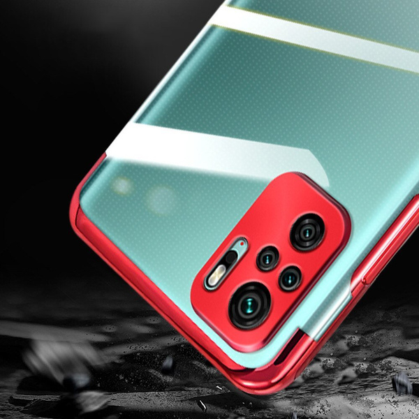 CLEAR COLOR CASE GEL TPU ELECTROPLATING FRAME COVER FOR XIAOMI REDMI NOTE 10 5G / POCO M3 PRO RED