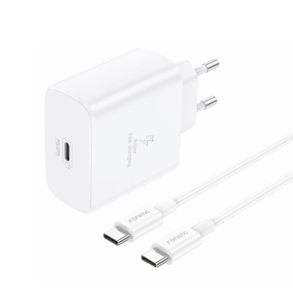 FONENG wall charger EU62 GaN PD 45W 1xUSB-C + cable USB-C - USB-C White