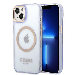 Guess GUHMP14SHTCMU iPhone 14 / 15 / 13 6.1" purpurowy/purple hard case Gold Outline Translucent MagSafe