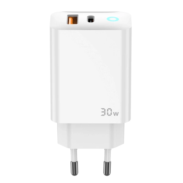 JELLICO ładowarka sieciowa EU13 GaN PD 30W 1xUSB-C + 1xUSB QC3.0 + kabel USB-C - USB-C Biały