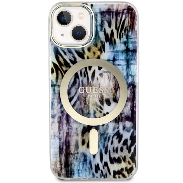 Guess GUHMP14SHLEOPWB iPhone 14 / 15 /13 6.1" niebieski/blue hardcase Leopard MagSafe